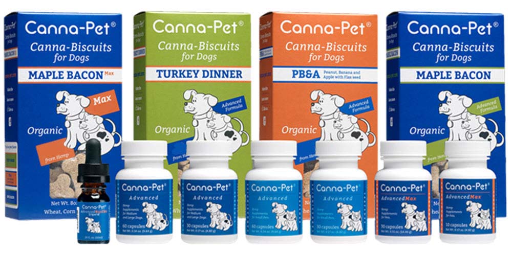 Canna-Pet capsules, liquid, and biscuits